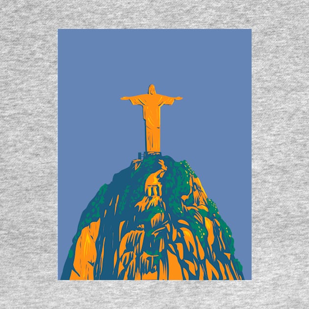 Christ the Redeemer on Corcovado Mountain Rio de Janeiro Brazil WPA Art Deco Poster by retrovectors